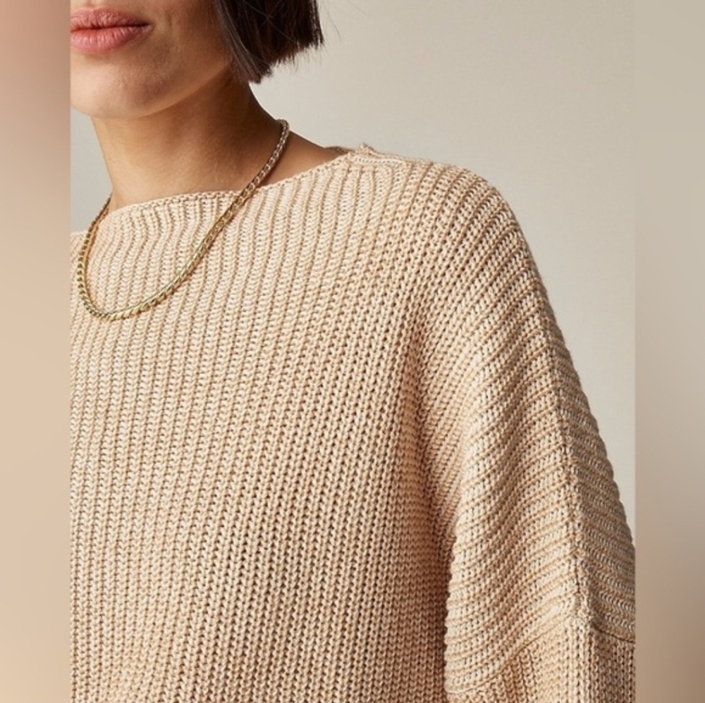 J. Crew Ribbed funnel neck sweater  linen cotton blend Soft Khaki Bone XXS NWT - Picture 6 of 12